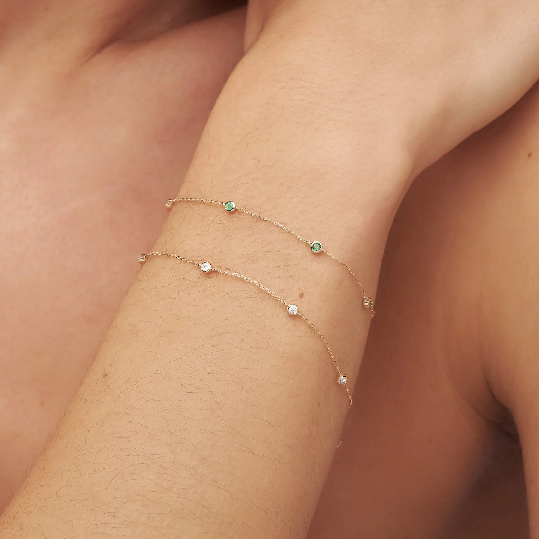 Solid Gold Five Stone Emerald Bracelet - Image 2