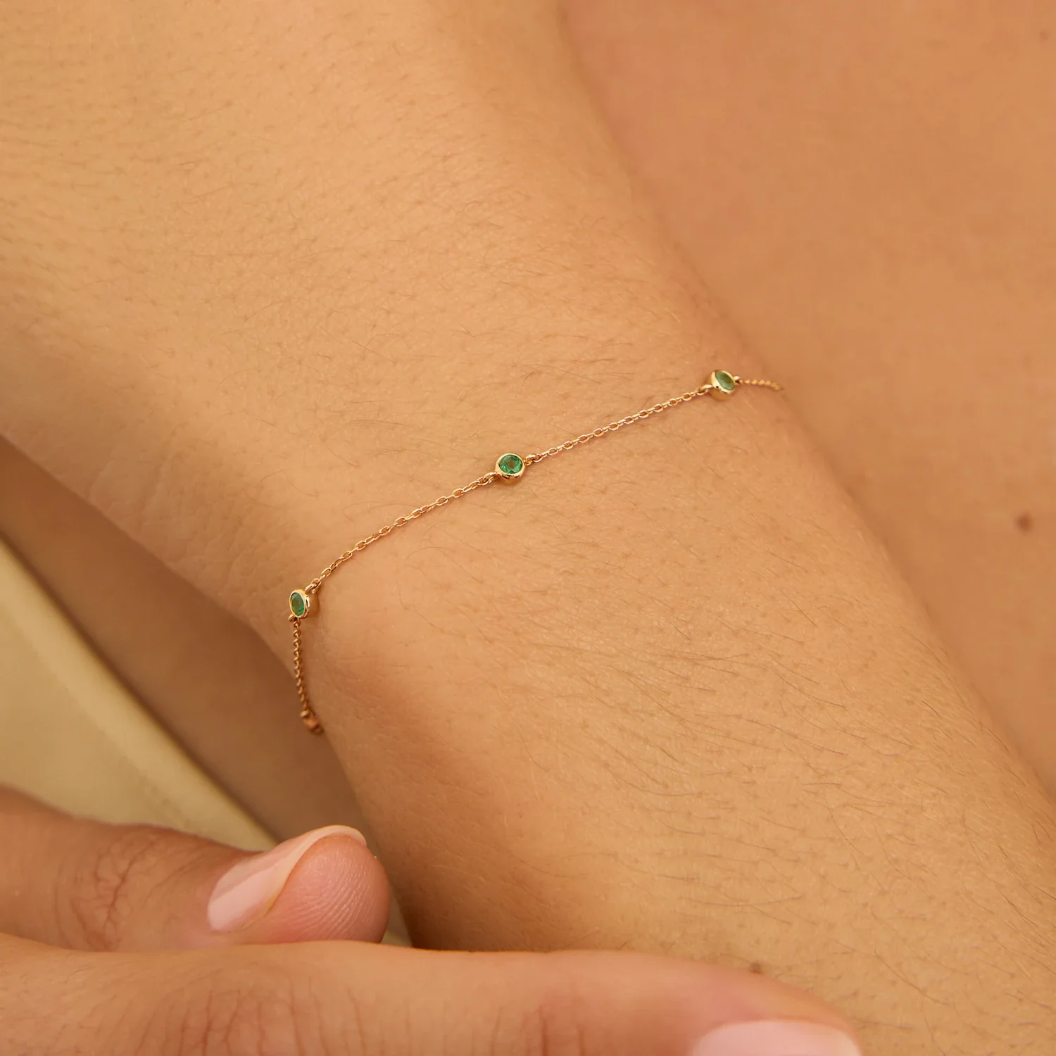 Solid Gold Five Stone Emerald Bracelet - Image 3