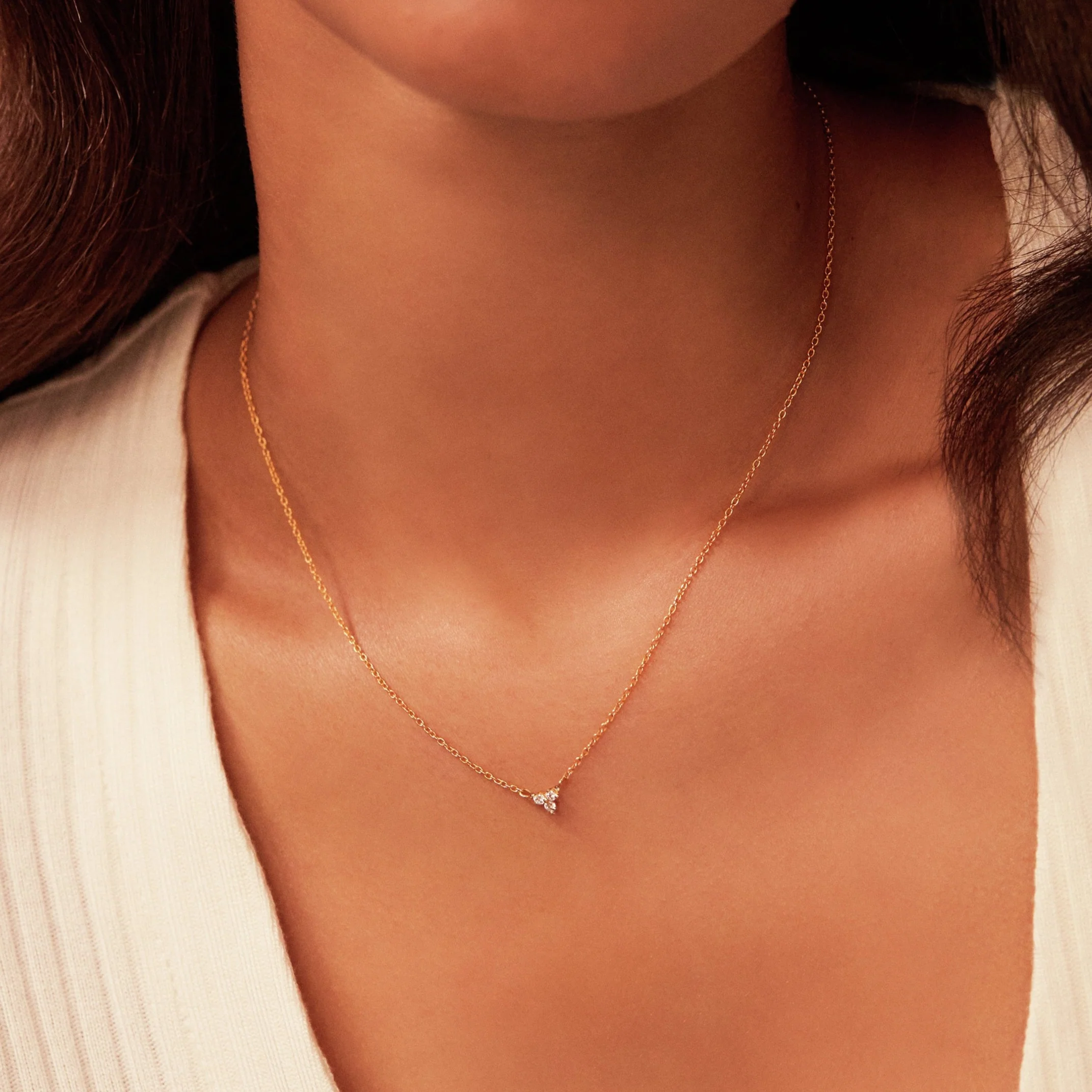 Solid Gold Floating Diamond Cluster Necklace - Image 4
