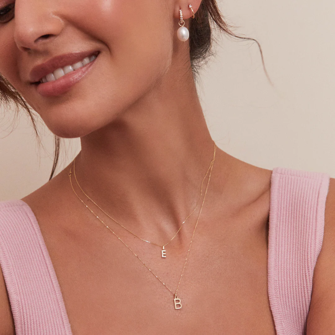 Solid Gold Genuine Diamond Initial Letter Necklace - Image 3