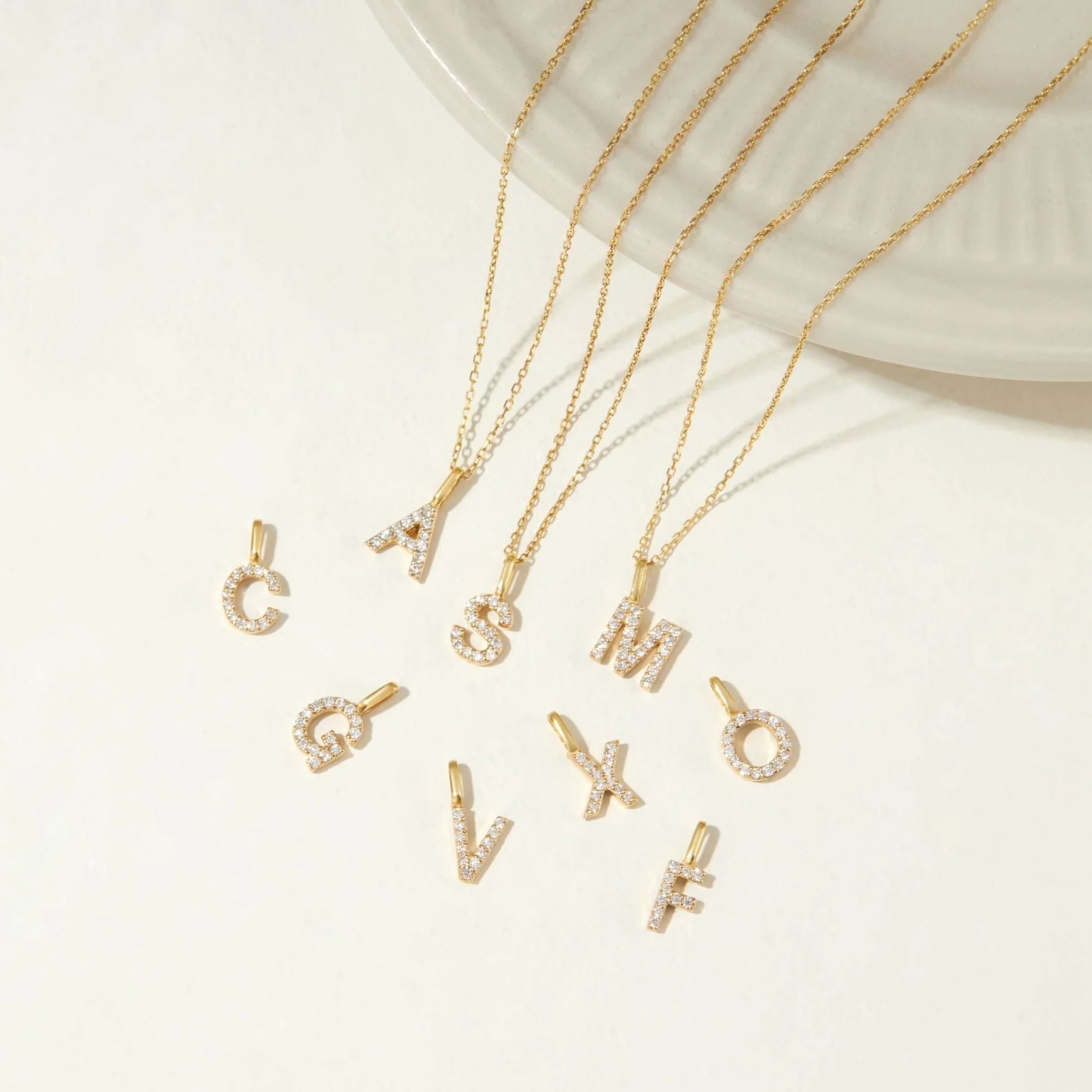 Solid Gold Genuine Diamond Initial Letter Necklace - Image 9