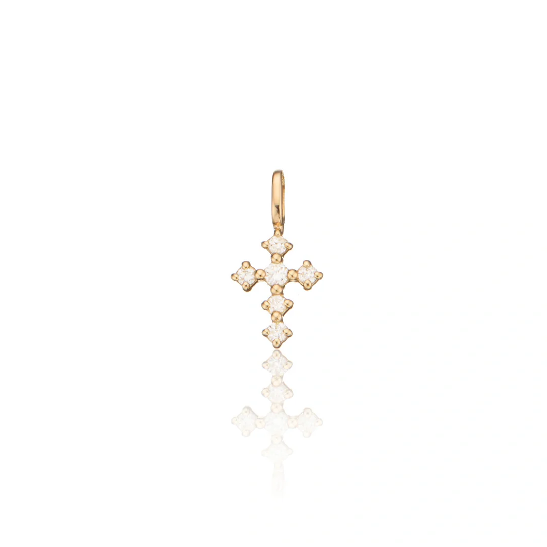 Solid Gold Individual Brilliant Genuine Diamond Tiny Cross Charm