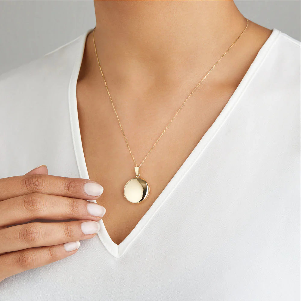 Solid Gold Large Round Locket Necklace - Image 10