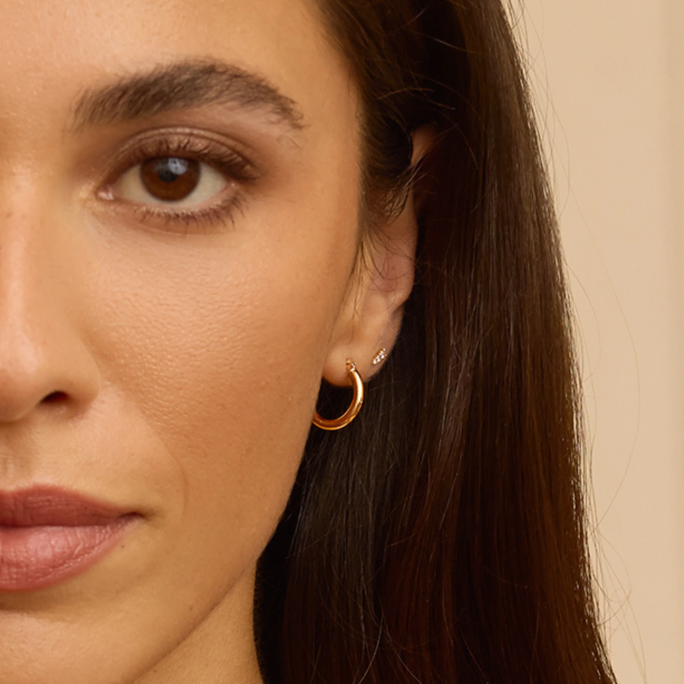 Solid Gold Small Rounded Hoop Earrings - Image 3