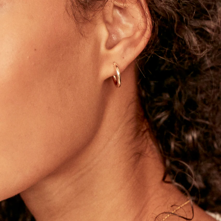 Solid Gold Small Rounded Hoop Earrings - Image 4