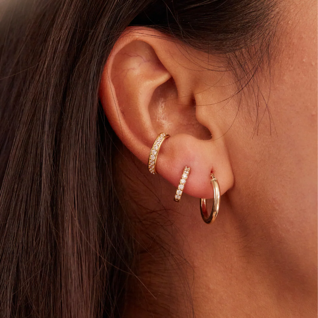 Solid Gold Small Rounded Hoop Earrings - Image 5