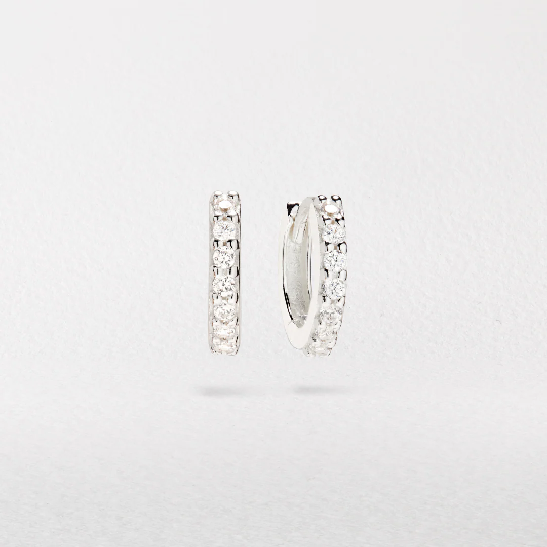 Solid White Gold Genuine Diamond Huggie Hoop Earrings - Image 5