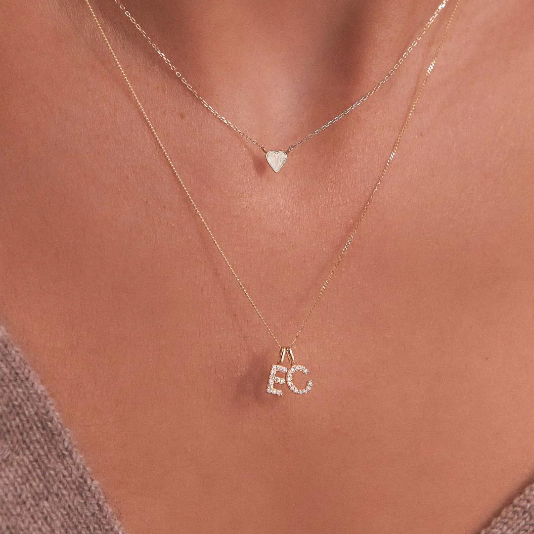 Solid White Gold Genuine Diamond Initial Letter Necklace - Image 4
