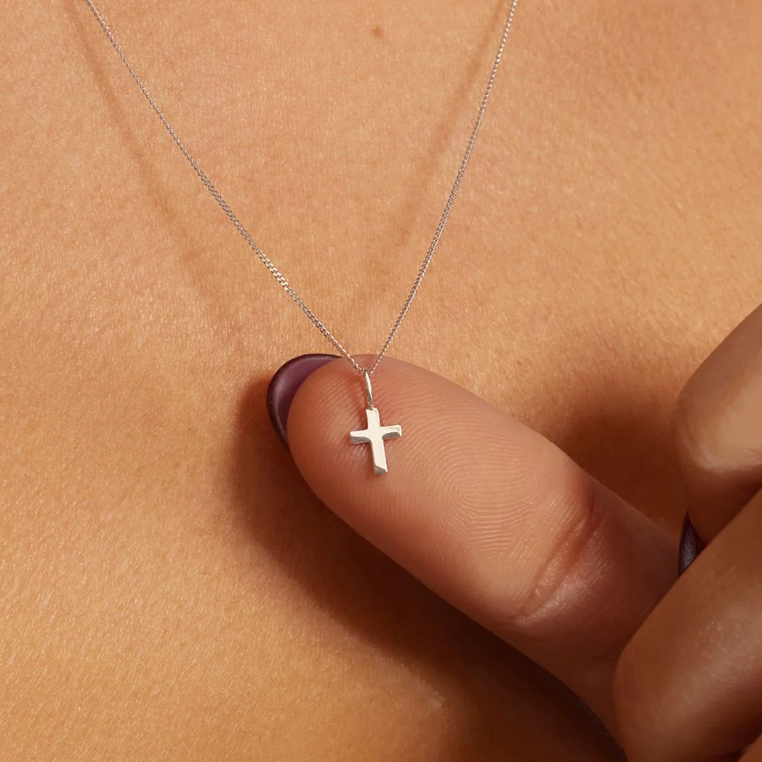 Solid White Gold Individual Tiny Cross Charm - Image 2