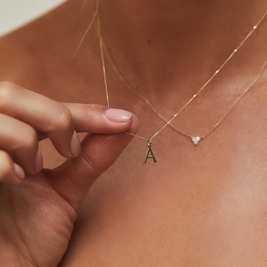 Solid White Gold Initial Letter Necklace - Image 13