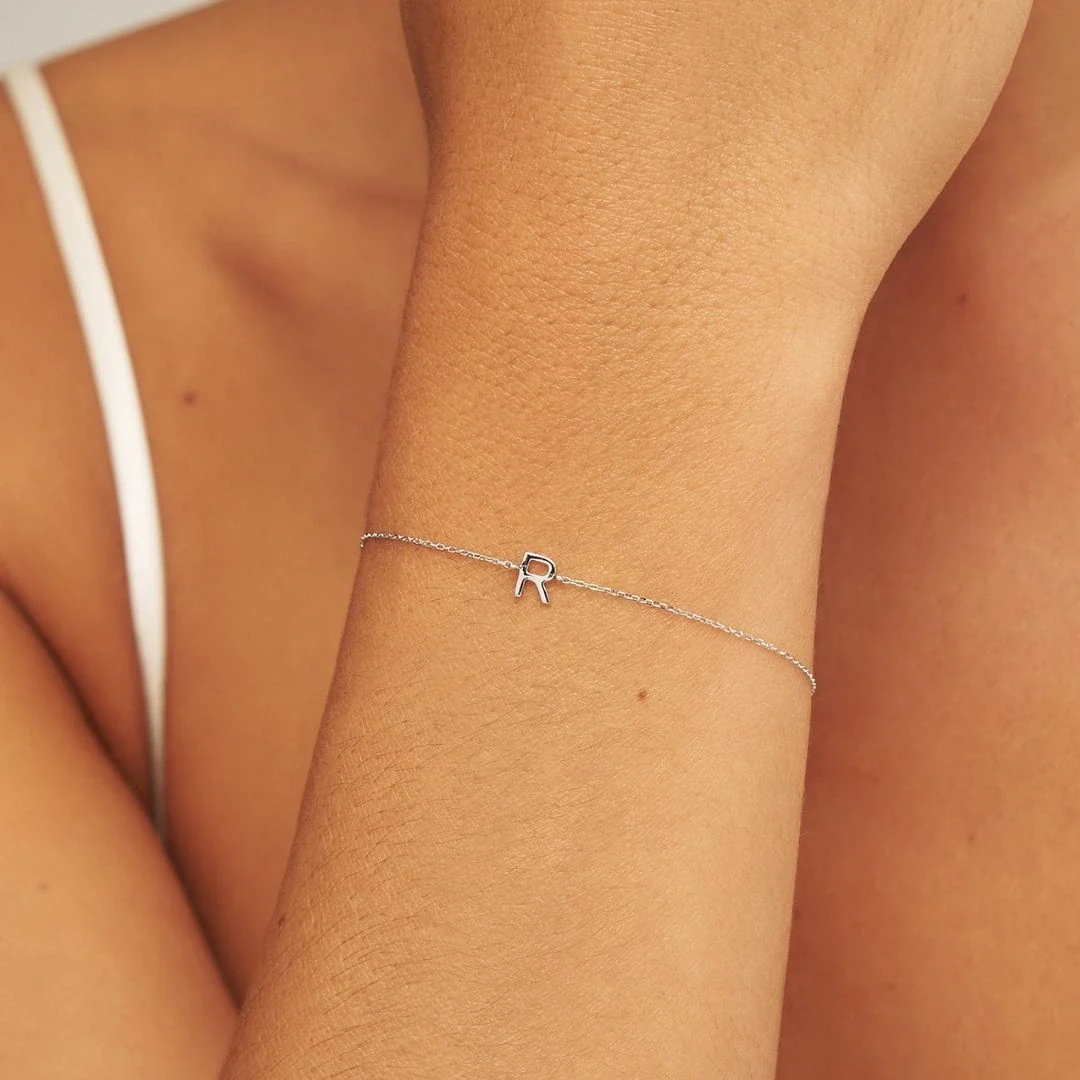 Solid White Gold Miniature Initial Letter Bracelet - Image 2