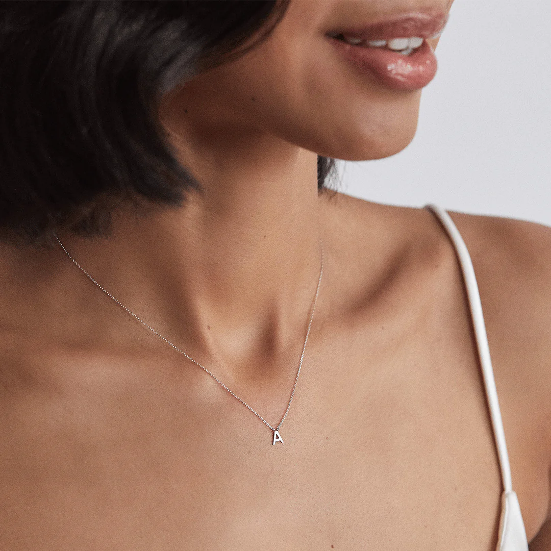 Solid White Gold Miniature Initial Letter Necklace - Image 4