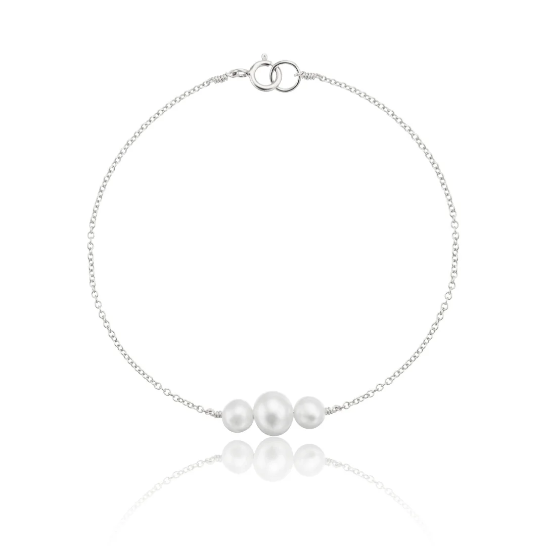 Solid White Gold Multi Pearl Cluster Bracelet