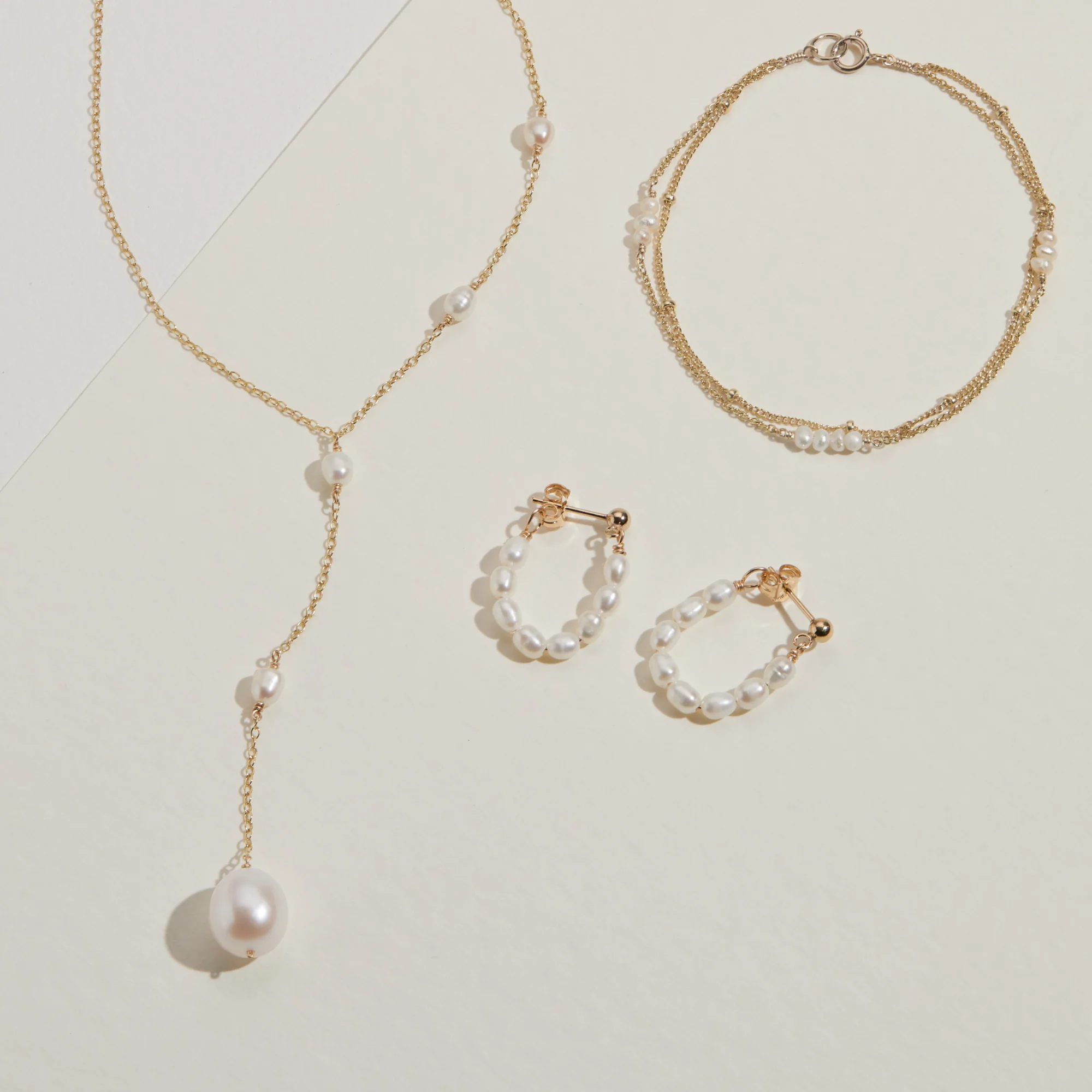 Solid White Gold Seed Pearl Hoop Earrings - Image 3