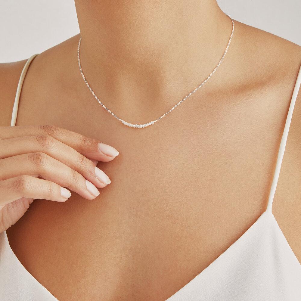Solid White Gold Small Pearl Cluster Choker - Image 2