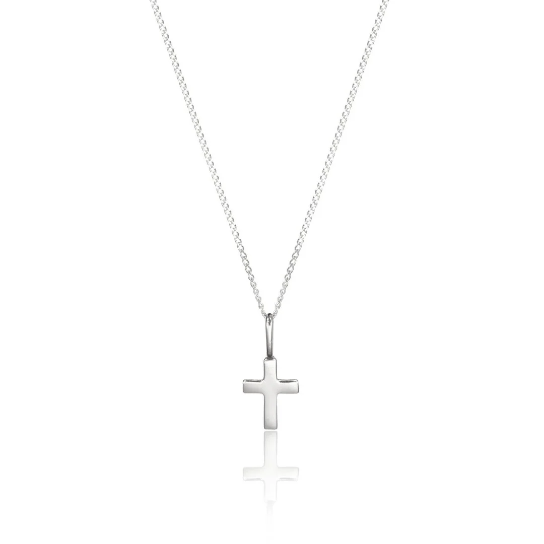 Solid White Gold Tiny Cross Necklace