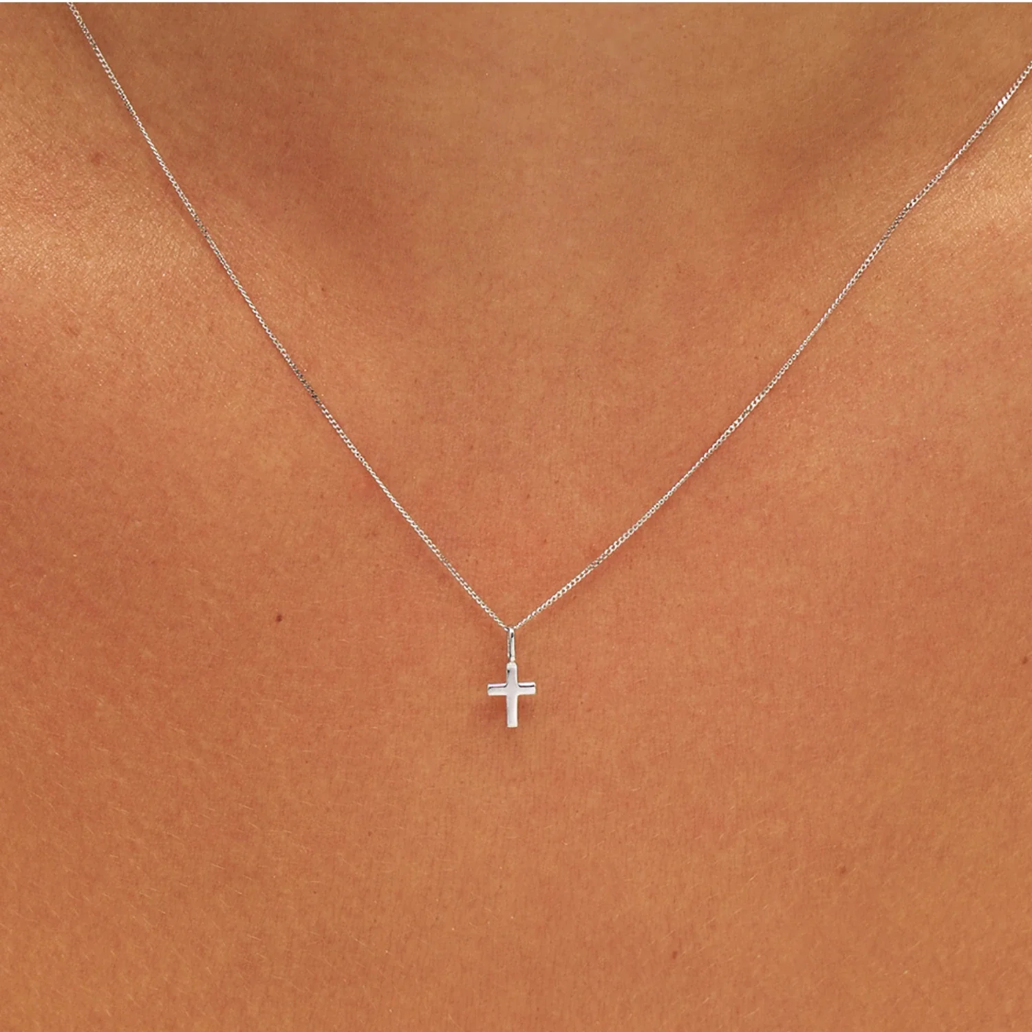 Solid White Gold Tiny Cross Necklace - Image 2