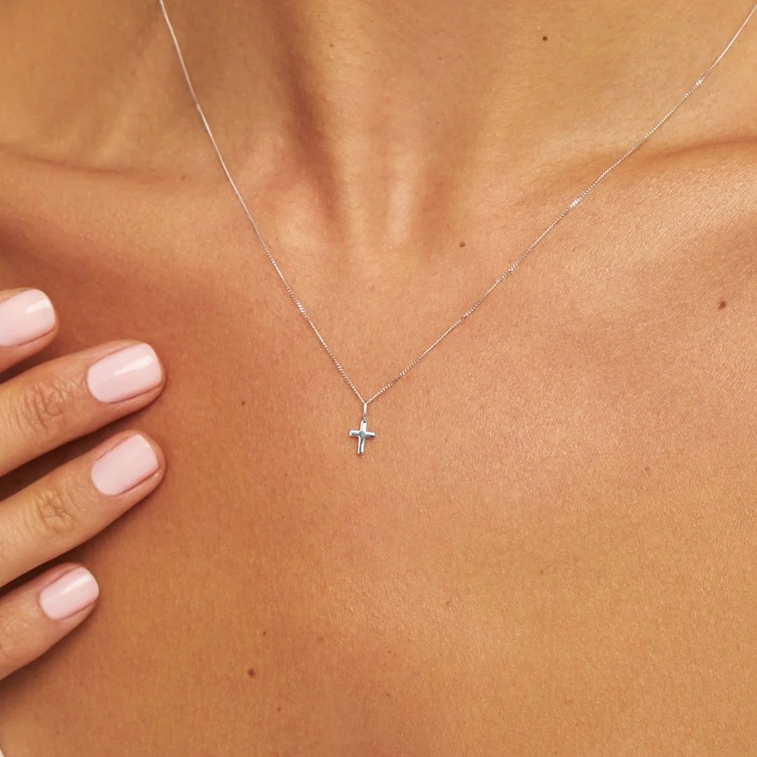 Solid White Gold Tiny Cross Necklace - Image 4