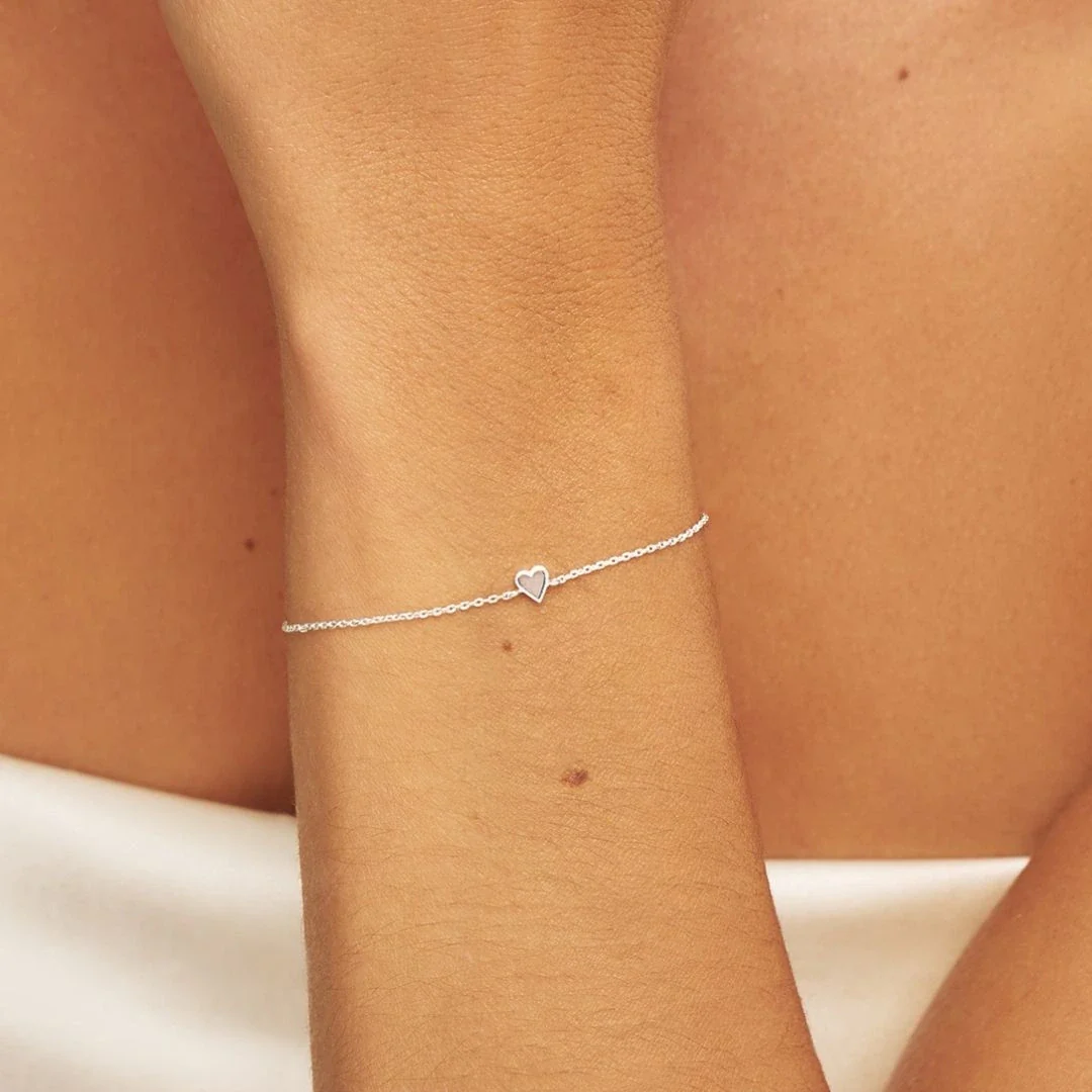 Solid White Gold Tiny Heart Bracelet - Image 2