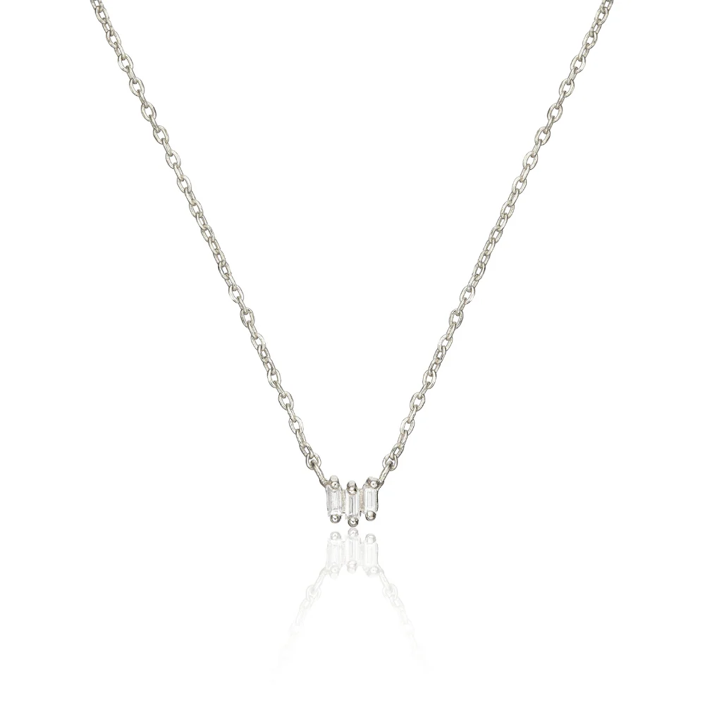 Solid White Gold Triple Baguette Diamond Necklace