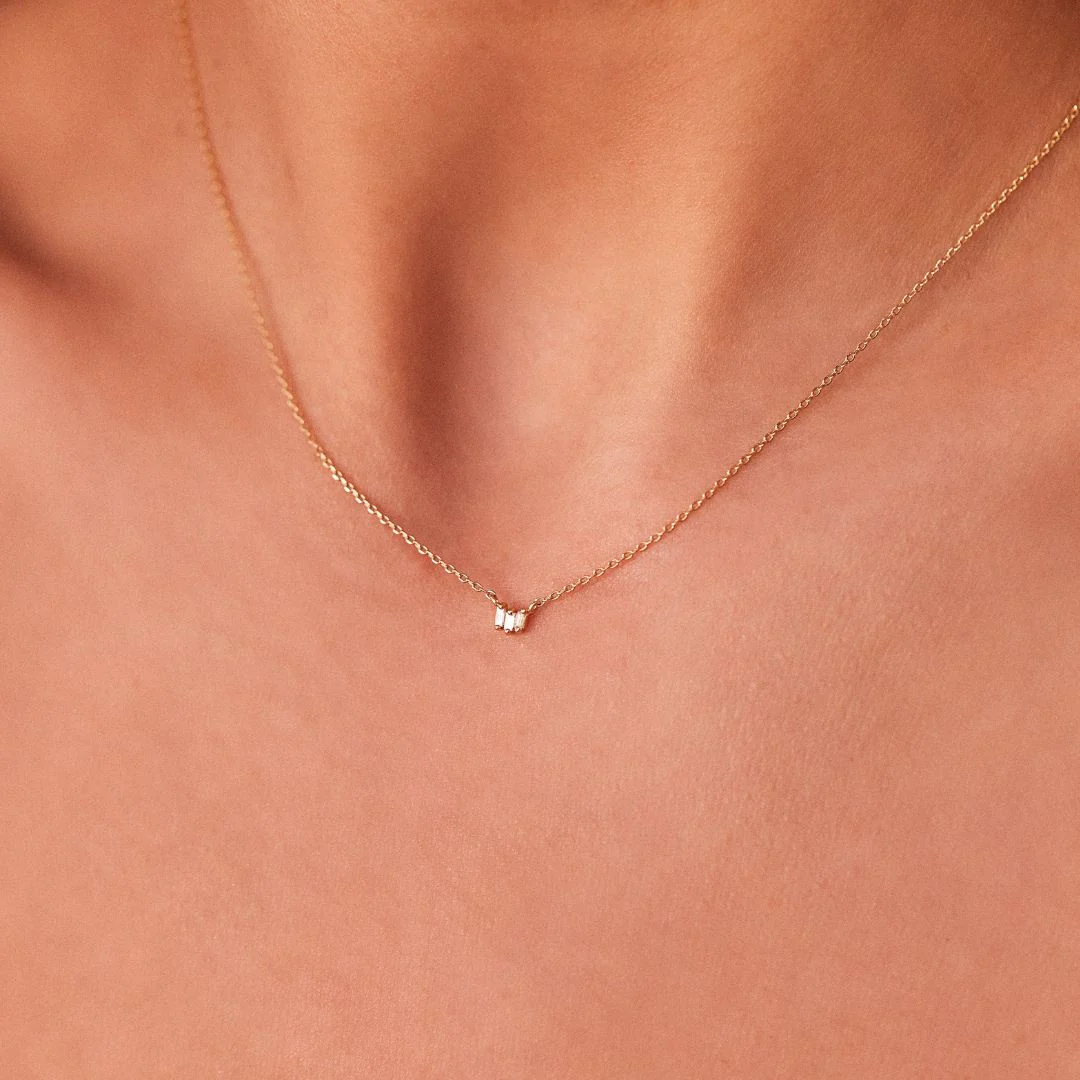 Solid White Gold Triple Baguette Diamond Necklace - Image 3